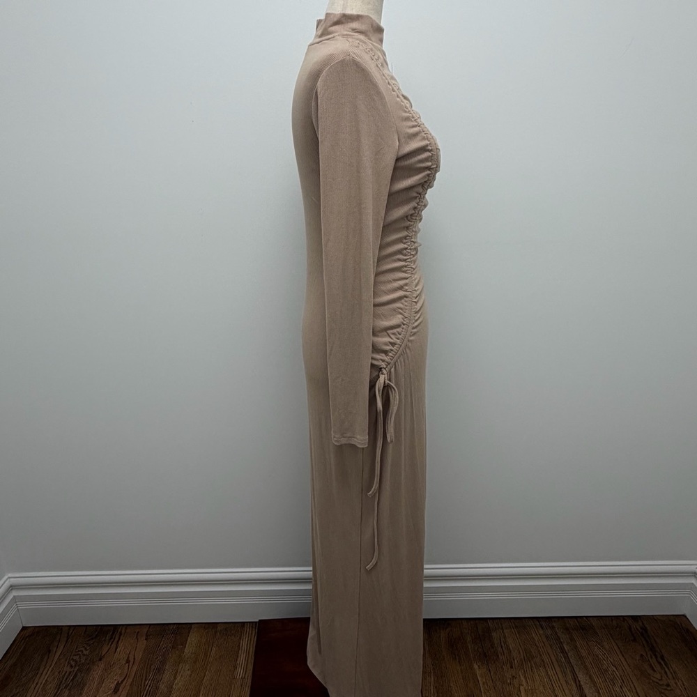 Zahraa The Label Ruched Tie Ribbed Beige Maxi Dress Size Medium - Picture 8 of 14
